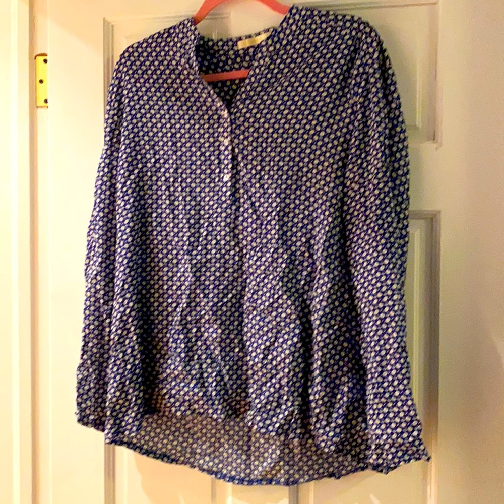 Dark Blue Blouse w/ White Flower pattern